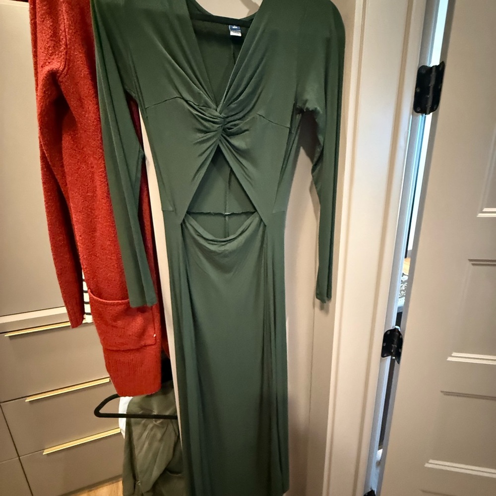 Old Navy Long Sleeve Twist Front Dress - Forest Green
